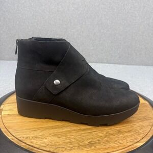 Eileen Fisher Black Leather Platform Wedge Ankle Boots Lug Sole Size 9